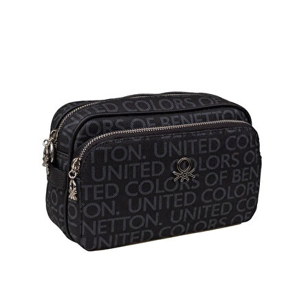 Benetton Siyah Monogram Eskitme Kadın Çapraz Çanta BNT 1292