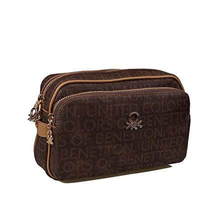 Benetton Kahverengi Monogram Eskitme Kadın Çapraz Çanta BNT 1292