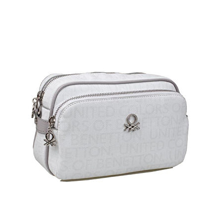 Benetton Beyaz Monogram Eskitme Kadın Çapraz Çanta BNT 1292