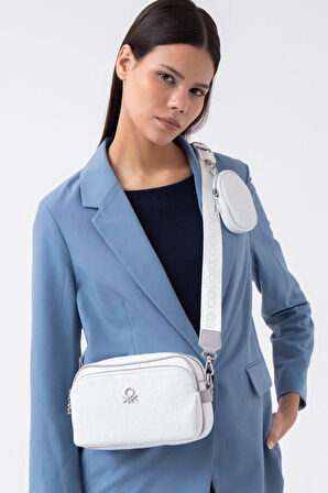 Benetton Beyaz Monogram Eskitme Kadın Çapraz Çanta BNT 1292