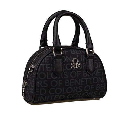Benetton Siyah Mini Boy Monogram Eskitme Kadın El Çantası BNT1602
