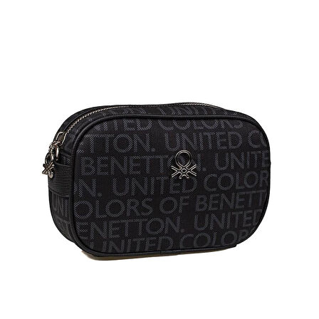 Benetton Siyah Kadın Monogram Eskitme Mini Çapraz Çanta BNT 1537