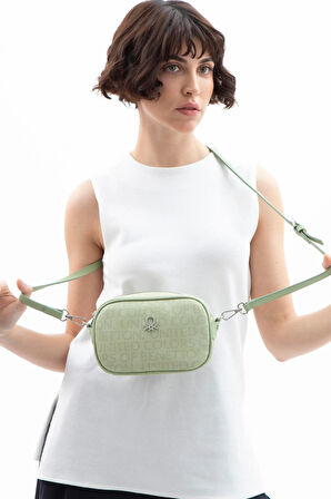 Benetton Haki Kadın Monogram Eskitme Mini Çapraz Çanta BNT 1537
