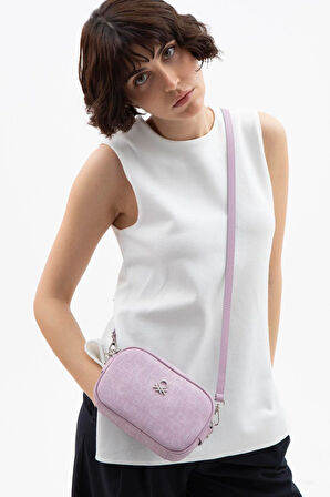 Benetton Lila Kadın Monogram Eskitme Mini Çapraz Çanta BNT 1537