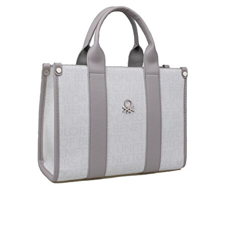 Benetton Beyaz Monogram Eskitme Kadın El Çantası BNT 1596