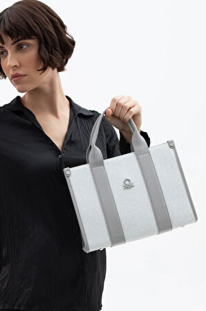 Benetton Beyaz Monogram Eskitme Kadın El Çantası BNT 1596