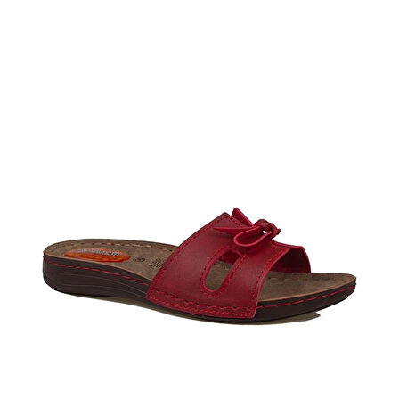 Trend Adımlar Kırmızı Kadın Jel Tabanlı Düz Fiyonklu Terlik 11-367