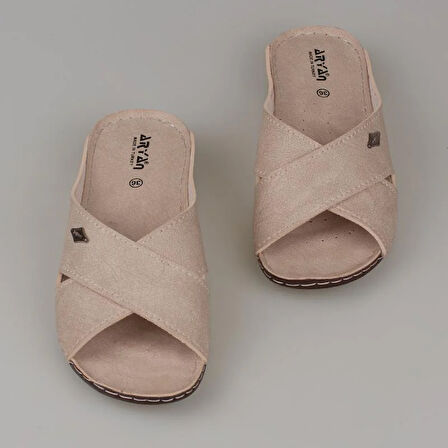 Trend Adımlar Krem Kadın Düz Çapraz Şerit Terlik 08-086