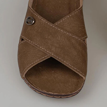 Trend Adımlar Vizon Kadın Düz Çapraz Şerit Terlik 08-086