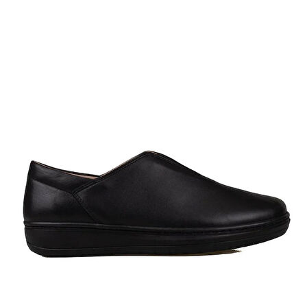 Trend Adımlar Siyah Hakiki Deri Kadın Lastikli Comfort Ayakkabı