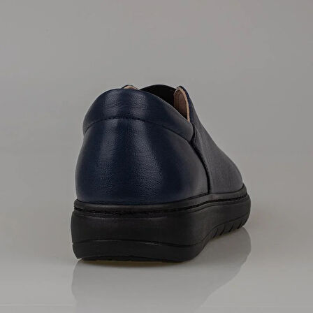 Trend Adımlar Lacivert Hakiki Deri Kadın Lastikli Comfort Ayakkabı