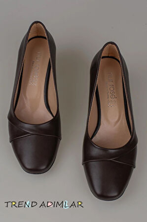 Trend Adımlar Kahverengi Kesik Burun Özel Üretim Kadın Klasik Ayakkabı