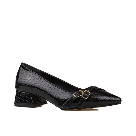 Trend Adımlar Siyah Sivri Burun Rugan Kadın Klasik Ayakkabı