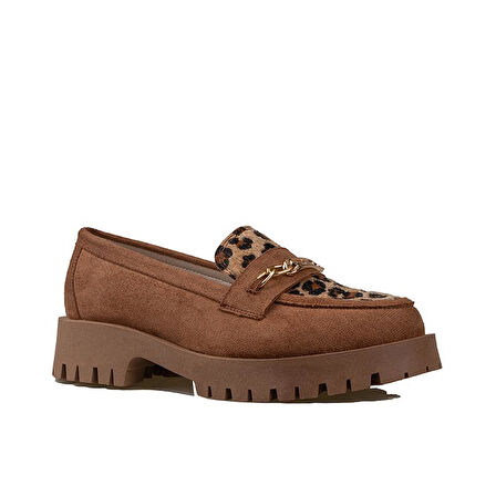 Trend Adımlar Taba Kadın Nubuk Leopar Casual Ayakkabı