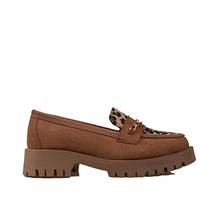 Trend Adımlar Taba Kadın Nubuk Leopar Casual Ayakkabı