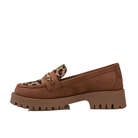 Trend Adımlar Taba Kadın Nubuk Leopar Casual Ayakkabı