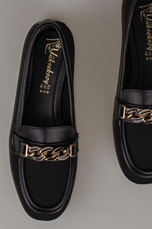 Trend Adımlar Siyah Hasır Dokuma Kadın Babet