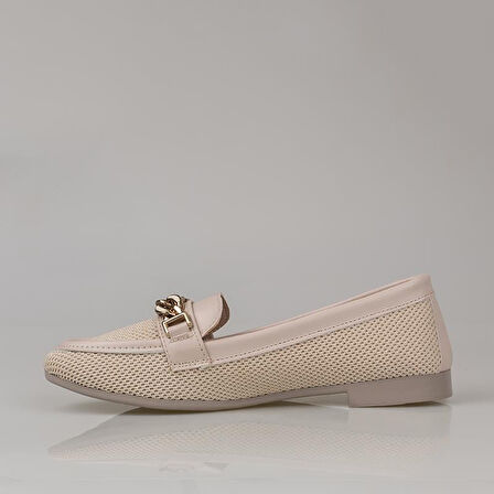 Trend Adımlar Krem Hasır Dokuma Kadın Babet