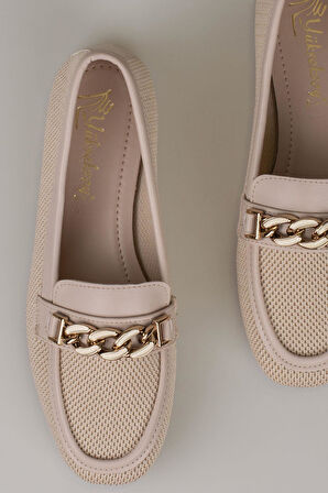 Trend Adımlar Krem Hasır Dokuma Kadın Babet