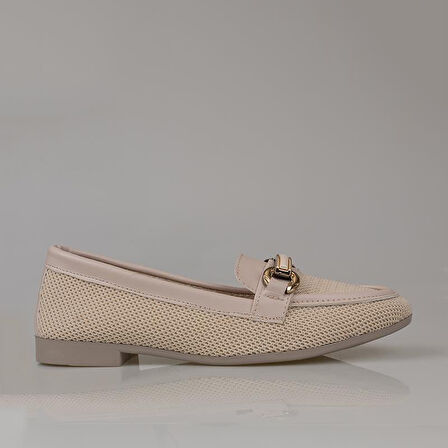 Trend Adımlar Krem Dokuma Hasır Kadın Babet