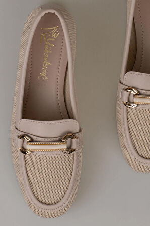 Trend Adımlar Krem Dokuma Hasır Kadın Babet