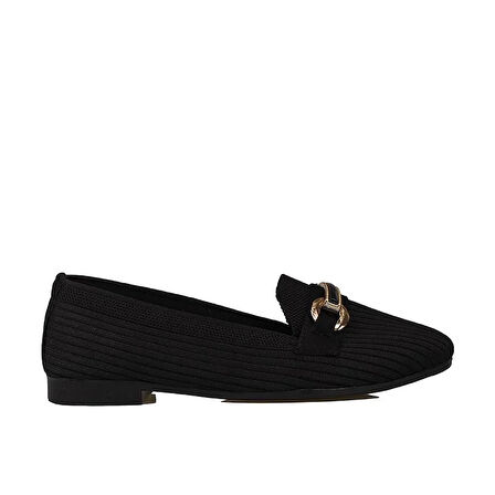 Trend Adımlar Siyah Triko Kadın Şerit Çizgili Babet