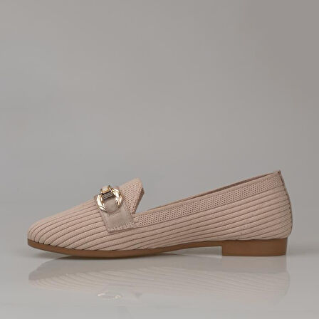 Trend Adımlar Krem Triko Kadın Şerit Çizgili Babet