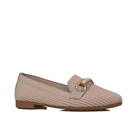 Trend Adımlar Krem Triko Kadın Şerit Çizgili Babet