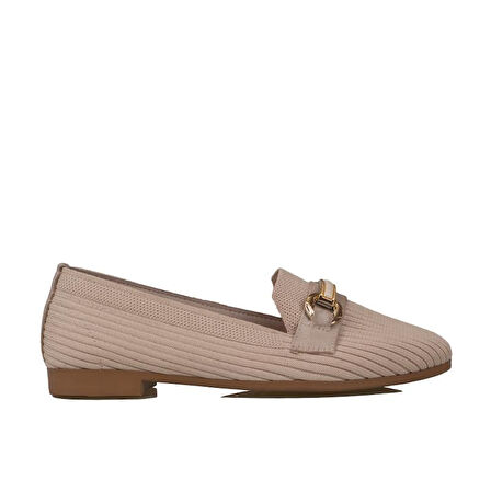 Trend Adımlar Krem Triko Kadın Şerit Çizgili Babet