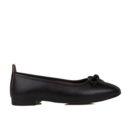 Trend Adımlar Siyah Mat Fiyonk Bağlama Düz Babet