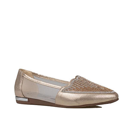 Trend Adımlar Gold Taş İşlemeli Kadın Babet