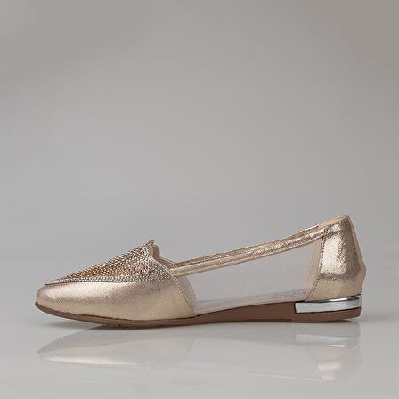 Trend Adımlar Gold Taş İşlemeli Kadın Babet