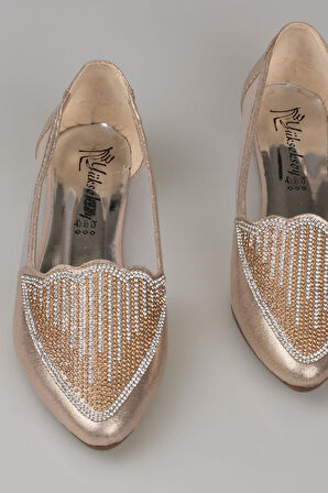 Trend Adımlar Gold Taş İşlemeli Kadın Babet