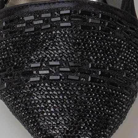 Trend Adımlar Siyah Çizgi Taş İşlemeli Kadın Babet