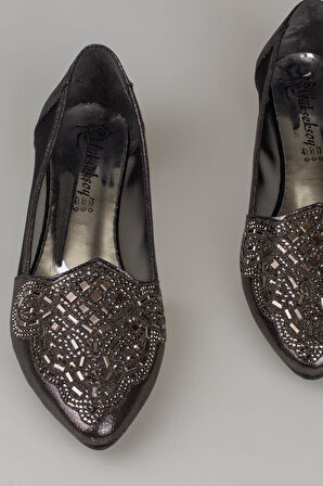 Trend Adımlar Platin Dik Taş İşlemeli Kadın Babet