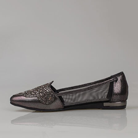 Trend Adımlar Platin Dik Taş İşlemeli Kadın Babet