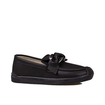 Trend Adımlar Siyah Fiyonk Detaylı Kadın Loafer Ayakkabı