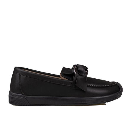 Trend Adımlar Siyah Fiyonk Detaylı Kadın Loafer Ayakkabı