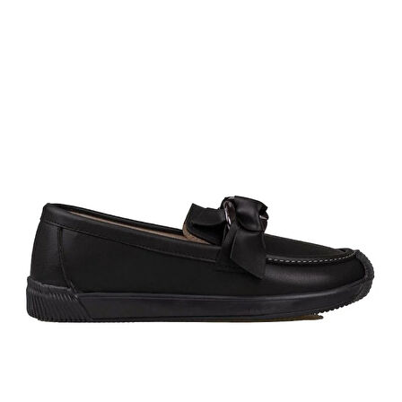 Trend Adımlar Siyah Fiyonk Detaylı Kadın Loafer Ayakkabı