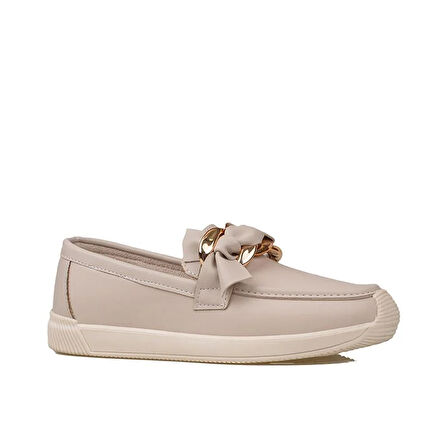 Trend Adımlar Krem Fiyonk Detaylı Kadın Loafer Ayakkabı