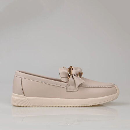 Trend Adımlar Krem Fiyonk Detaylı Kadın Loafer Ayakkabı