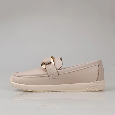 Trend Adımlar Krem Fiyonk Detaylı Kadın Loafer Ayakkabı