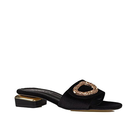 Trend Adımlar Siyah Düz Süet Saten Kadın Akustik Terlik