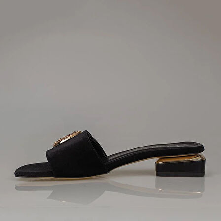 Trend Adımlar Siyah Düz Süet Saten Kadın Akustik Terlik