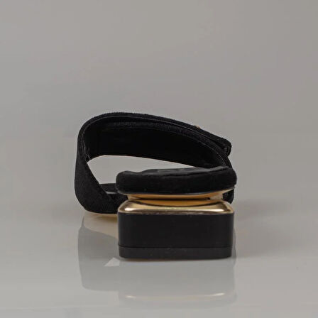 Trend Adımlar Siyah Düz Süet Saten Kadın Akustik Terlik