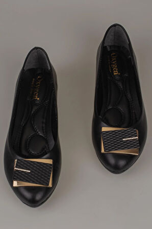 Trend Adımlar Siyah Taş İşlemeli Kadın Klasik Babet