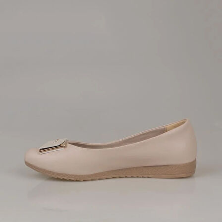 Trend Adımlar Krem Taş İşlemeli Kadın Klasik Babet