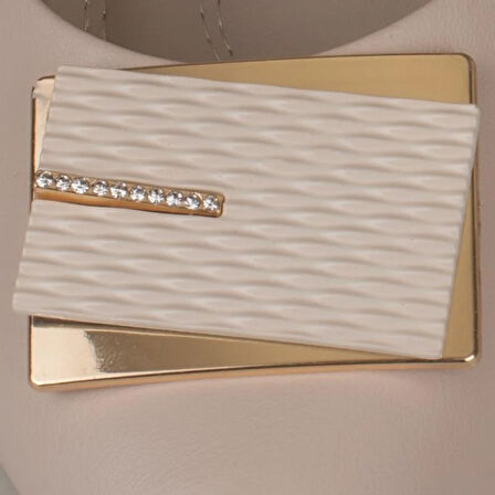 Trend Adımlar Krem Taş İşlemeli Kadın Klasik Babet