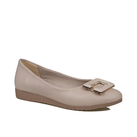 Trend Adımlar Krem Klasik Taş İşlemeli Kadın Babet