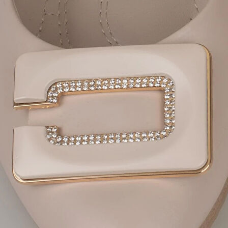 Trend Adımlar Krem Klasik Taş İşlemeli Kadın Babet